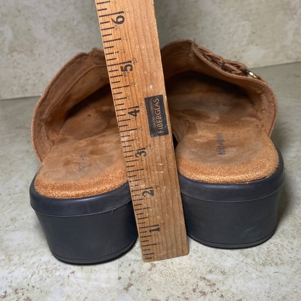 Brown Leather Slip-On Clogs Braided Strap Casual Comfort Boho Festival Indie - Picture 4 of 9